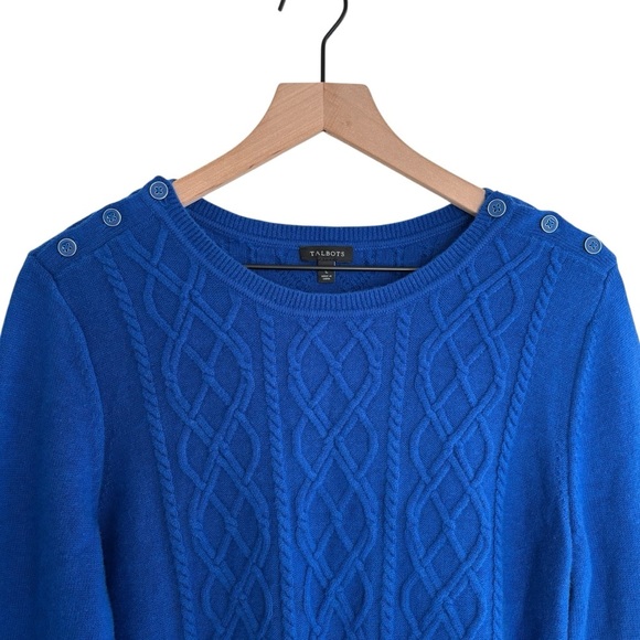 Talbots Lambswool Blend Cable Knit Sweater Preppy Old Money Quiet Luxury Large - Picture 2 of 13